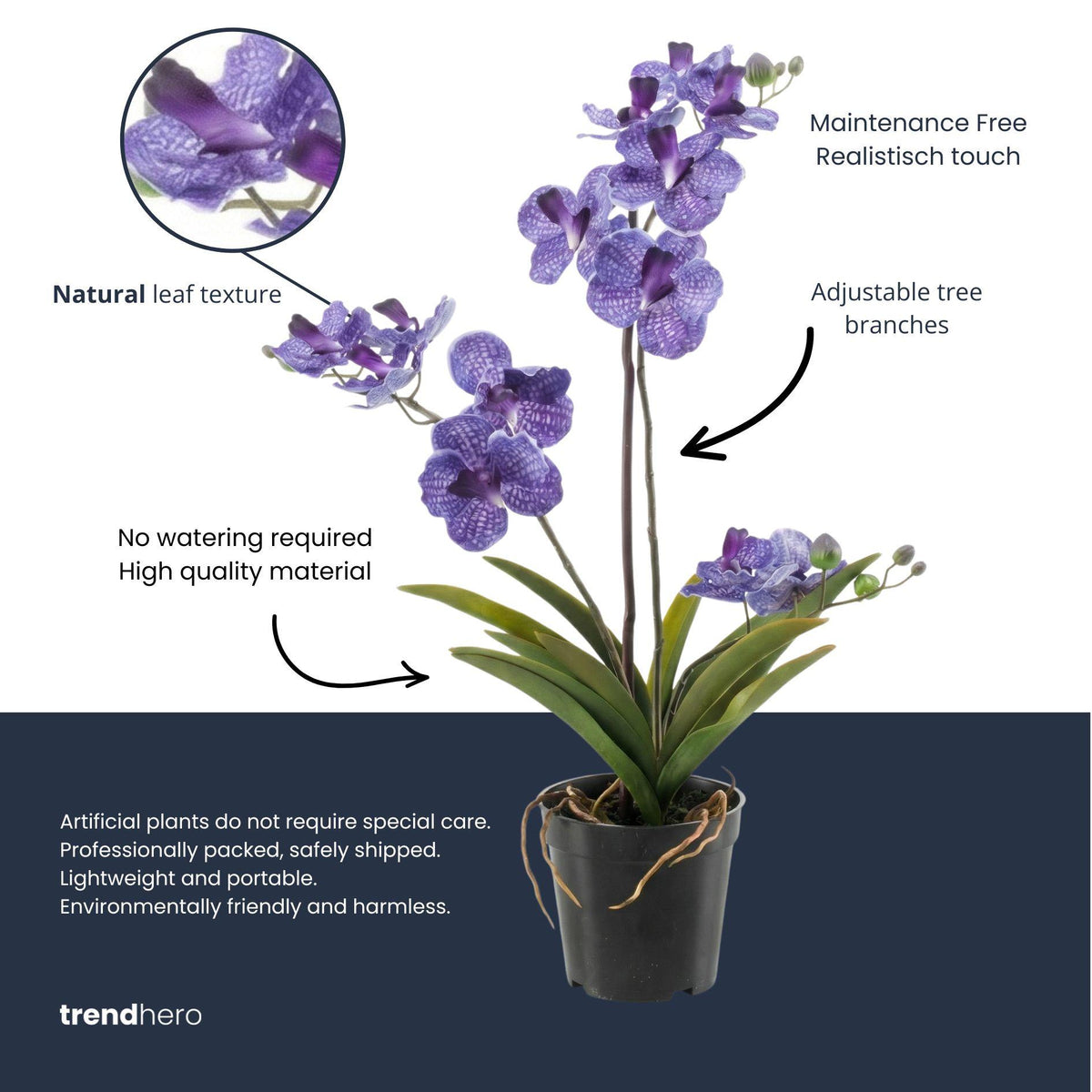 Orchidee Vanda kunstplant 60 cm - Paars - In pot - Artificial plant