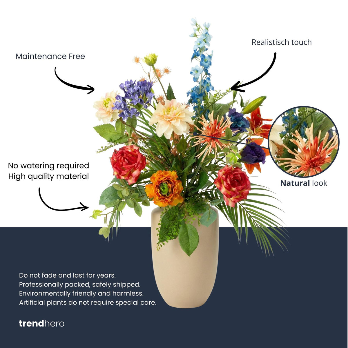Kunstbloemen Boeket - Colorful Bloom Deluxe - Real Touch - 70 cm - 18 Stelen