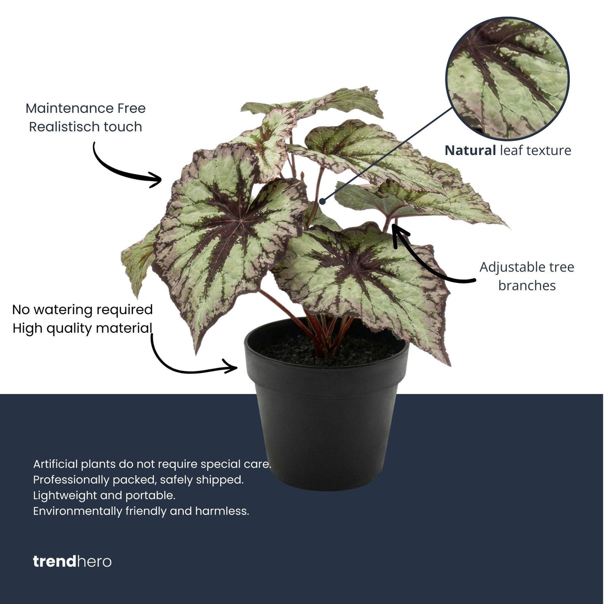 Begonia 26 cm - Kunstplant in pot - UV - Artificial plant
