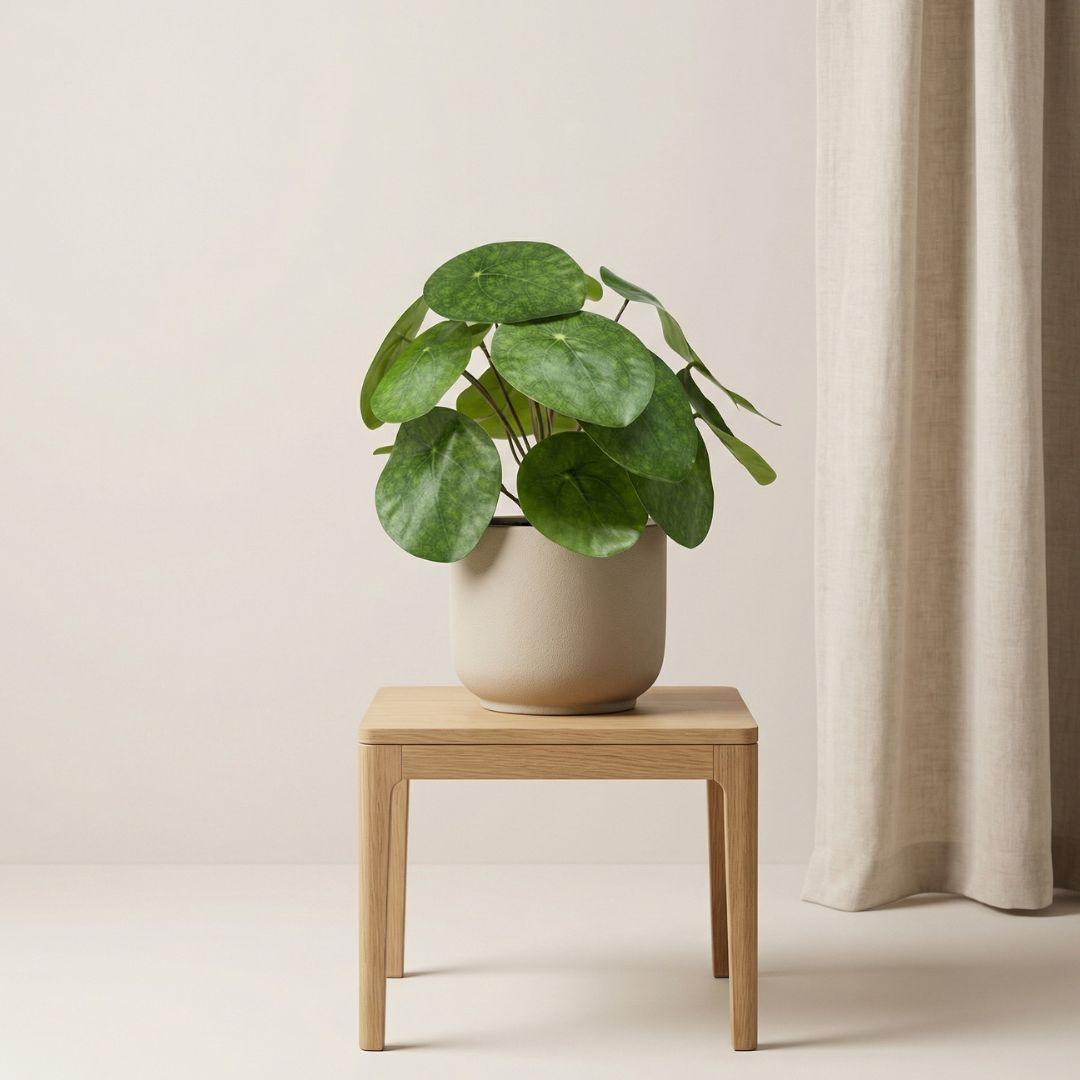 Pilea Bush 25 cm in Black Pot - Artificial Plant